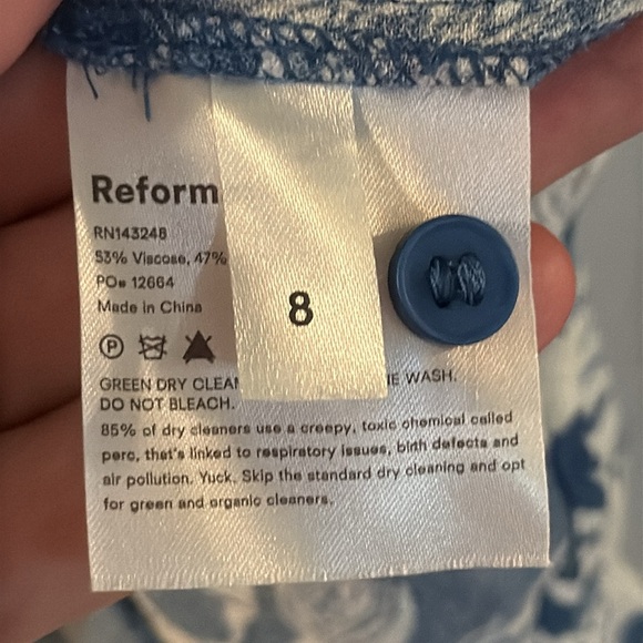 Reformation Gemstone Dress Blue and Wht in Avian Button Front Midi Dress Size 8 - Picture 11 of 13